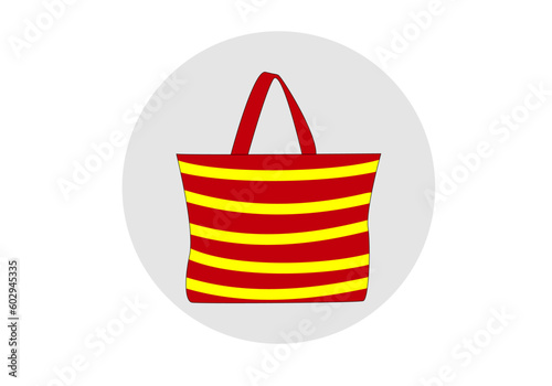 Icono de bolsa de playa con estampado en rojo y amarillo. Bolsa con estampado de la bandera de España