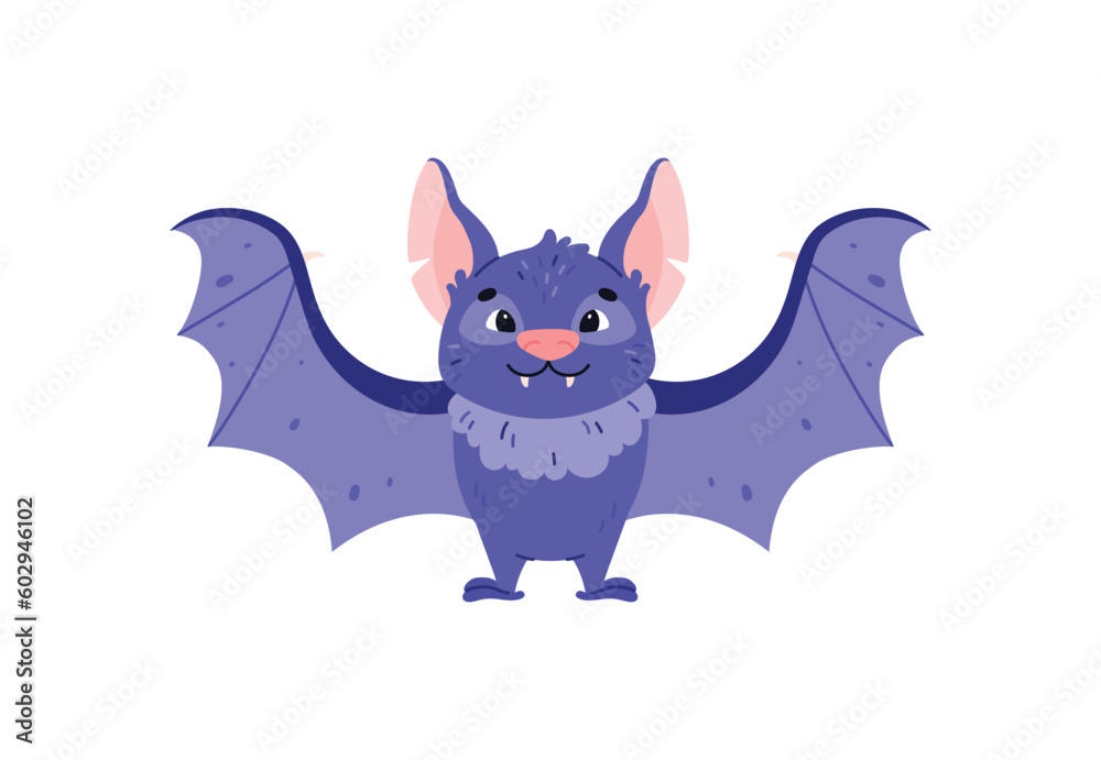 Obraz premium Cute smiling blue bat flat style, vector illustration