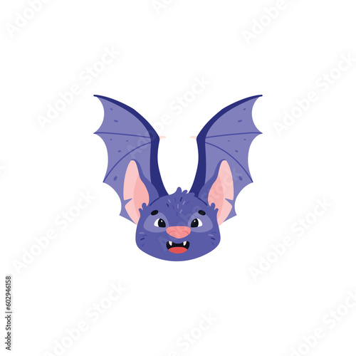 Bat animal head with wings flat vector illustration isolated on background.