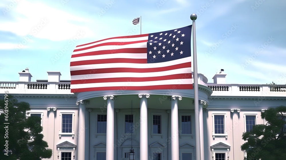 A flag in front of the white house usa independence day celebration