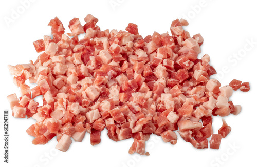 Pile diced bacon isolated photo