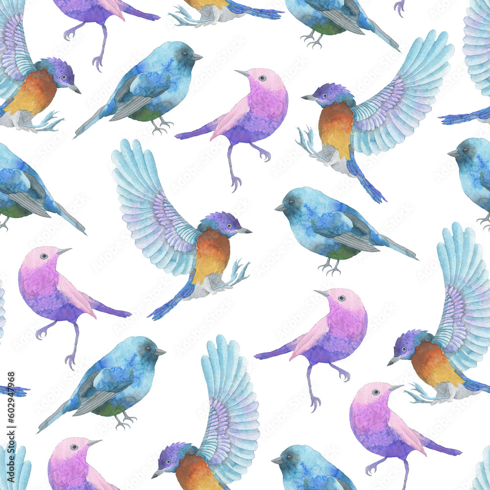 Obraz premium Tropical life nature watercolour seamless pattern clipart floral wall art bird