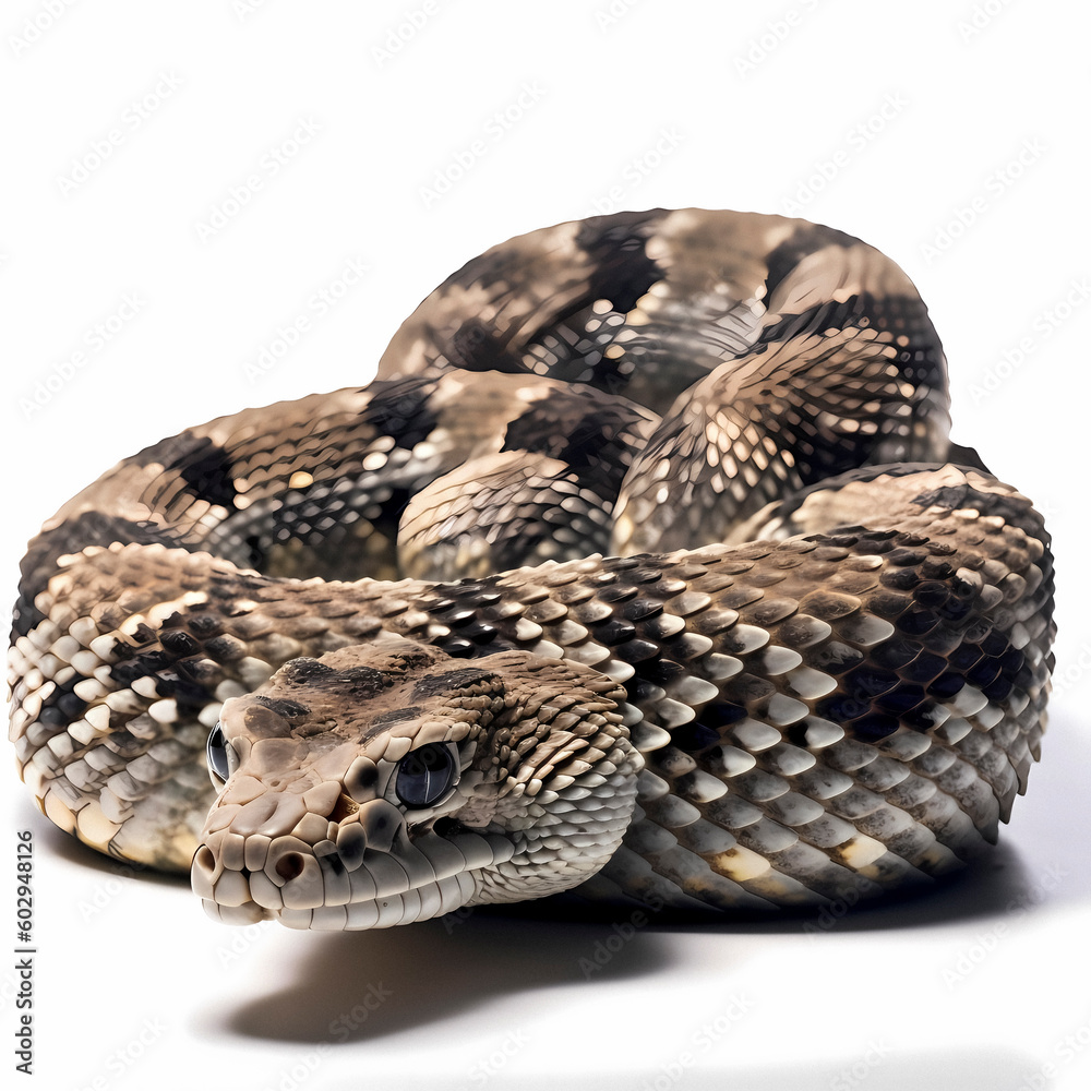Rattlesnake (Crotalus adamanteus), white background, AI generated Rattlesnake (Crotalus adamanteus), white background, AI generated
