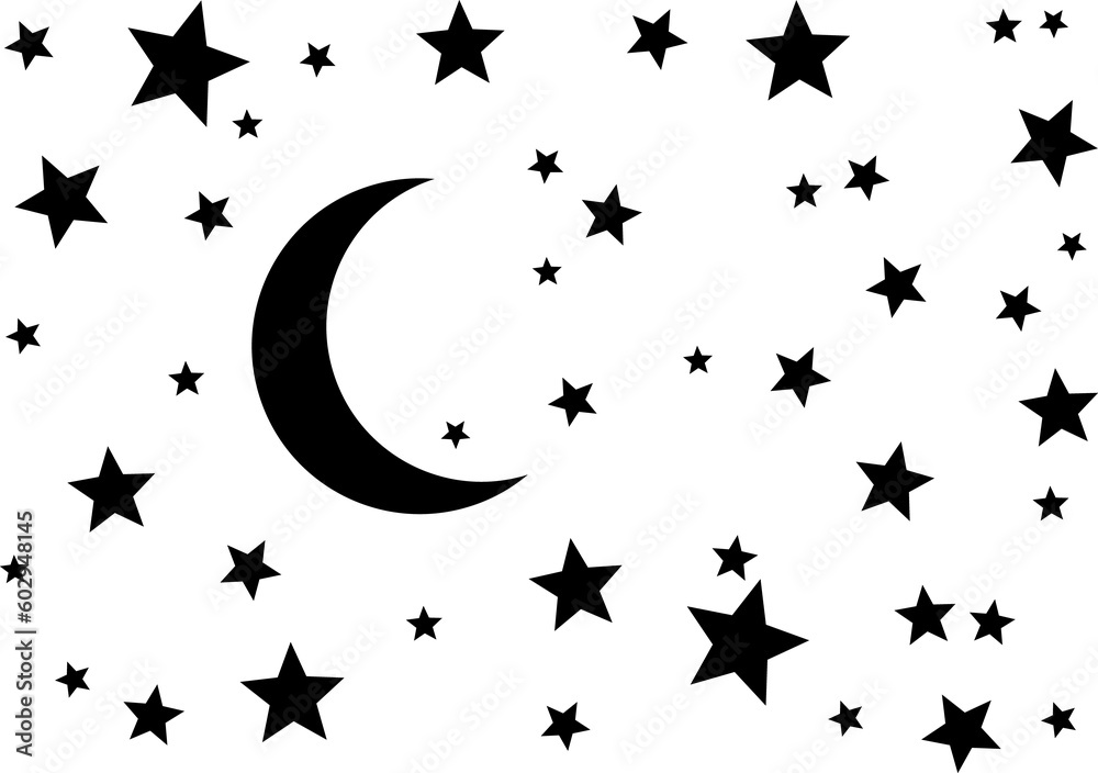 Fototapeta premium Starry night and crescent PNG illustration
