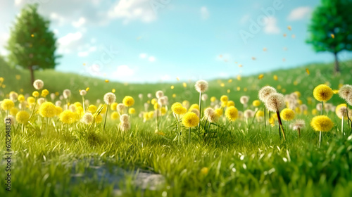 Summer meadow with dandelions. Beautiful sunny summer background  generative ai illustration
