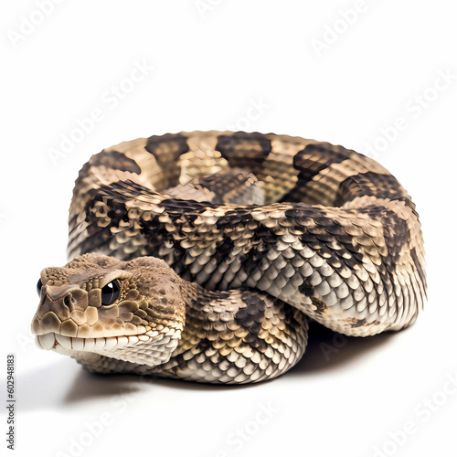 Rattlesnake (Crotalus adamanteus), white background, AI generated photo