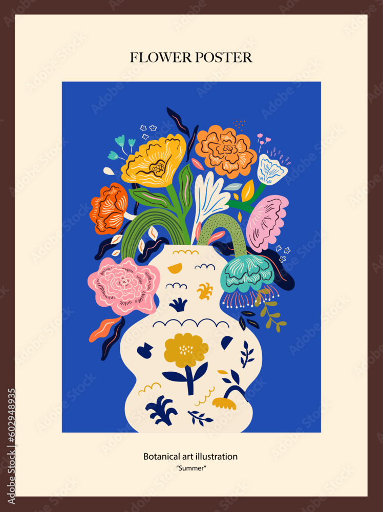 Beautiful flower illustration with decorative colourful bouquets and abstract doodles. Notebook cover. Summer art poster Beautiful flower illustration with decorative colourful bouquets and abstract doodles. Notebook cover. Summer art poster