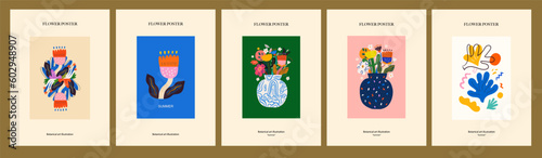 Vector set of art posters in retro style. Collection of art vector floral posters. Beautiful flower collection of posters with decorative flowers, roses, leaves, floral bouquets. Notebook covers