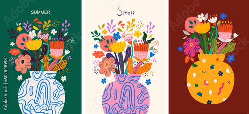 Vector set of art posters in retro style. Collection of art vector floral posters. Beautiful flower collection of posters with decorative flowers, roses, leaves, floral bouquets. Notebook covers
