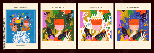 Vector set of art posters in retro style. Collection of art vector floral posters. Beautiful flower collection of posters with decorative flowers, roses, leaves, floral bouquets. Notebook covers
