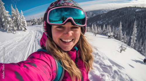 Generative AI - Capturing Winter Adventures: Skier Takes a Selfie on a Snowy Slope