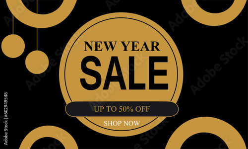 New Year Sale Banner with Golden Circles