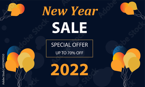 New Year Sale 2022 Banner with Balloons