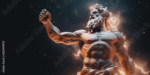 Illustration of ZEUS, god of sky and thunder. Zeus the king of the Greek gods ready to hurl lightning bolts down upon the earth and mankind. Generative AI