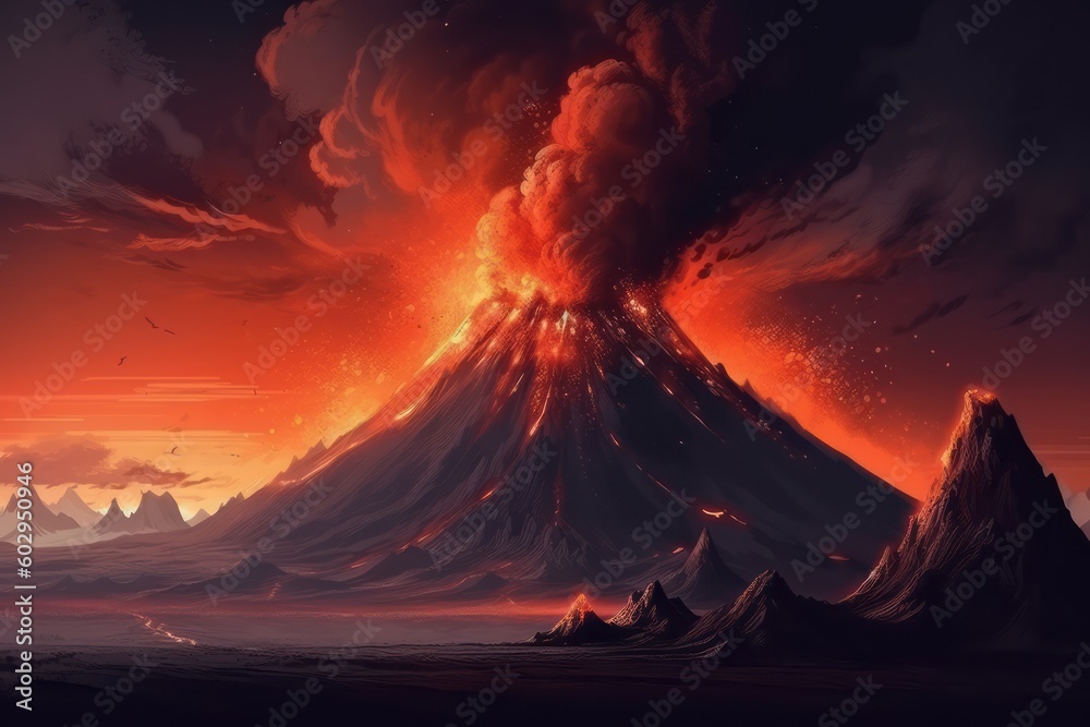 Volcano eruptio ilustration. Generative AI