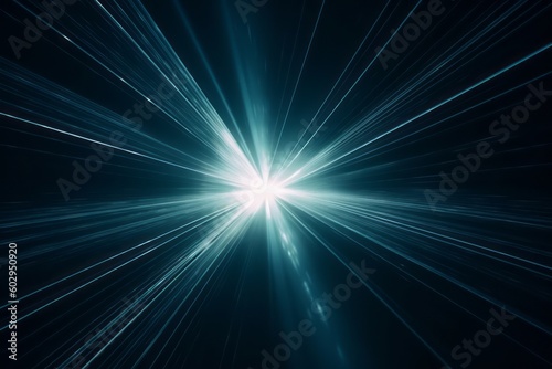 A blue light in the dark, abstract background with rays. Generative AI