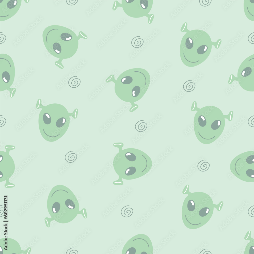 Cute green alien galaxy doodle cartoon pattern Cute green alien galaxy doodle cartoon pattern