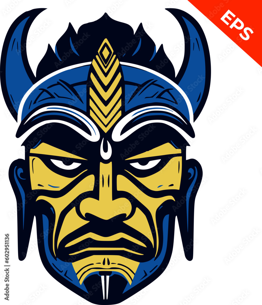 Blue yellow tribal mask, Indigenous Pacific Islander mask, coloured face mask, warrior face painted Blue yellow tribal mask, Indigenous Pacific Islander mask, coloured face mask, warrior face painted