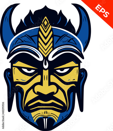 Blue yellow tribal mask, Indigenous Pacific Islander mask, coloured face mask, warrior face painted