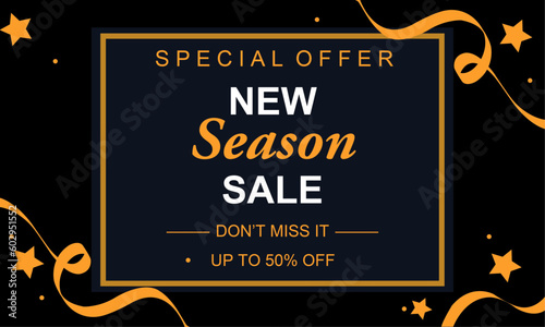 New Season Sale Banner with Golden Ribbons