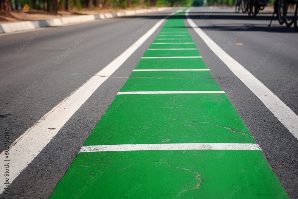 Obraz premium AI Generative. Ride to a Greener Future with Dedicated Bicycle Lanes on Urban Roads!
