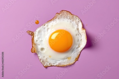 Delicious scrambled eggs in purple background isolated top view