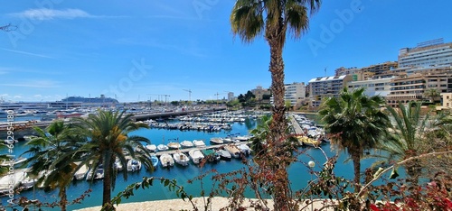 Puerto de Palma de Mallorca top view on port of Mallorca harbour many yachts and boats