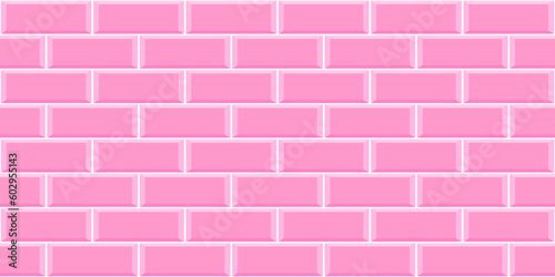 Pink subway tile seamless pattern. Metro stone brick wall background. Kitchen backsplash, baby girl room, bathroom shower or floor texture. Interior or exterior decoration design. Vector illustration