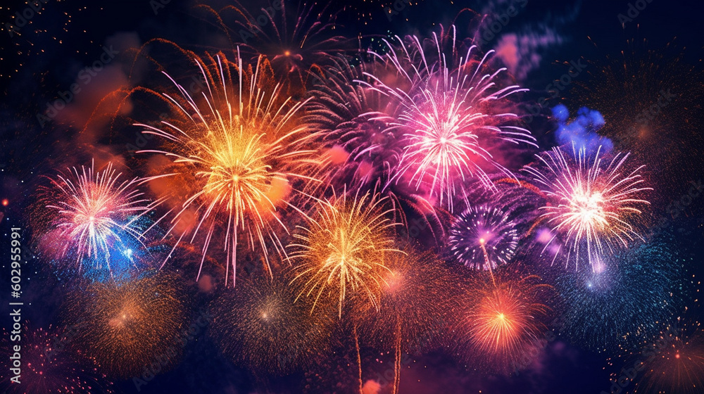 Fototapeta premium Fireworks in the night sky generative ai