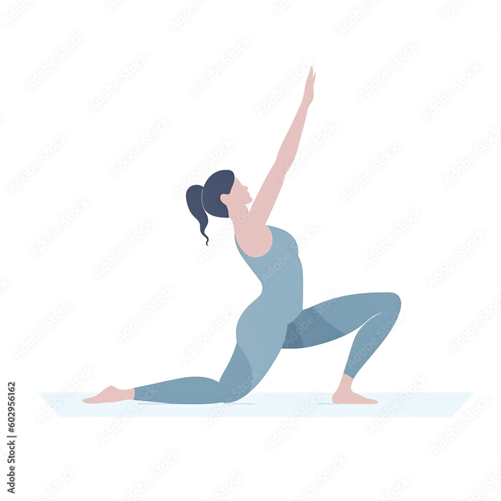 a minimalist illustration of a woman in a yoga pose in pastel colors on transparent background