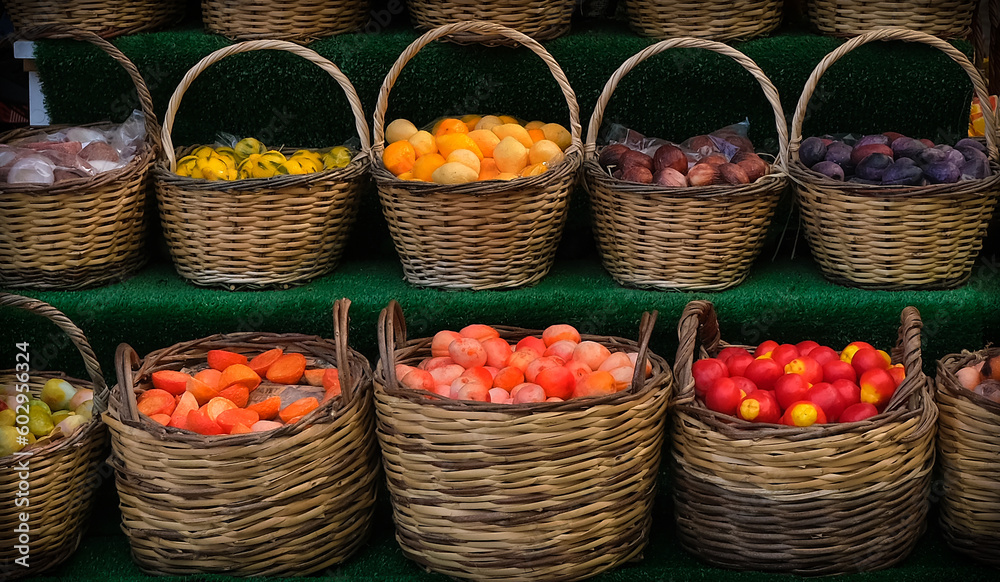 baskets of fruit on the market