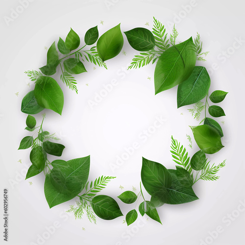 Nature-inspired Green Leaf Frame: White Background with Intricate Leaf Illustration Border, Perfect for Creative Design Projects Created by Generative AI