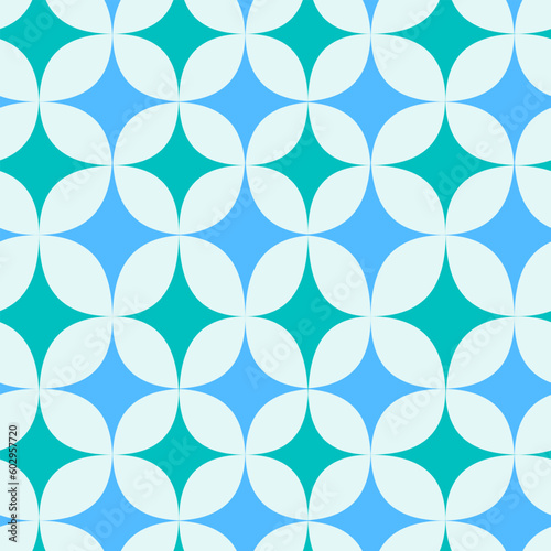 Mid century atomic starbursts seamless pattern in blue and teal. For textile, home décor and fabric