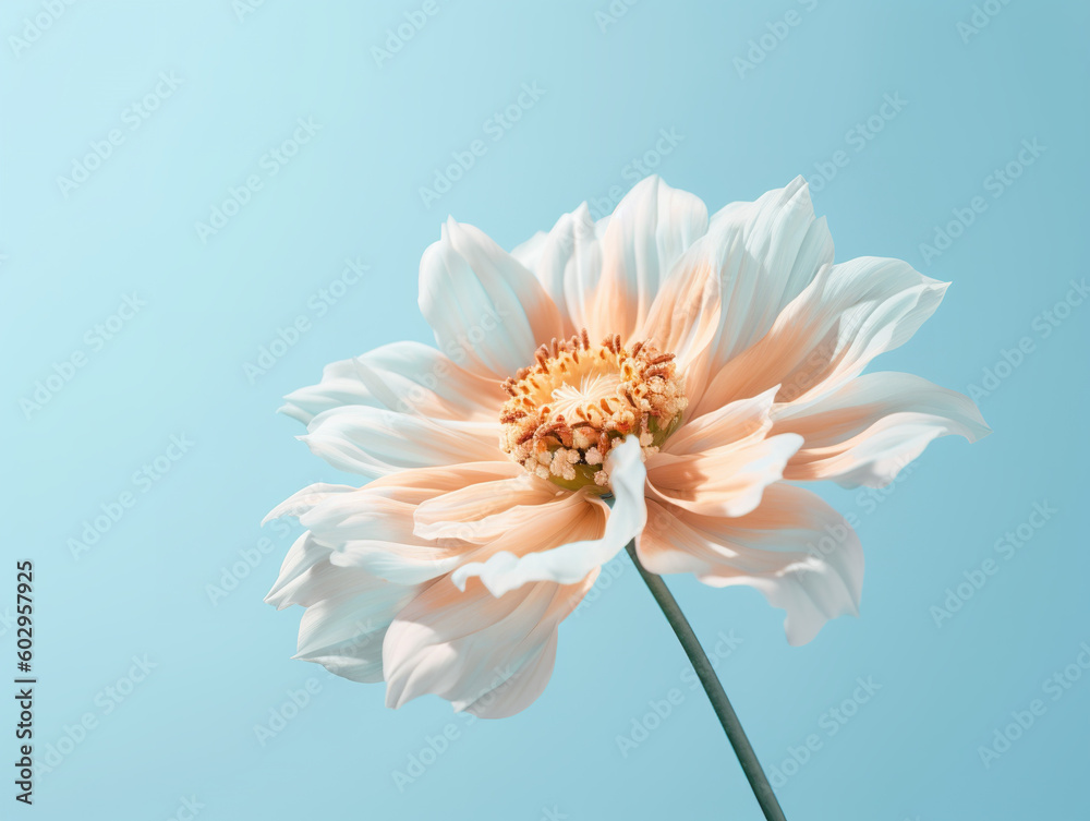 white dahlia flower isolated on blue background