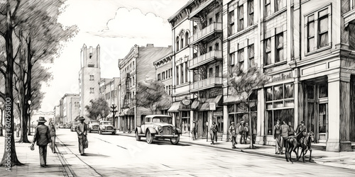 A pen and ink drawing of downtown Greenville  South Carolina was created - generative ai.