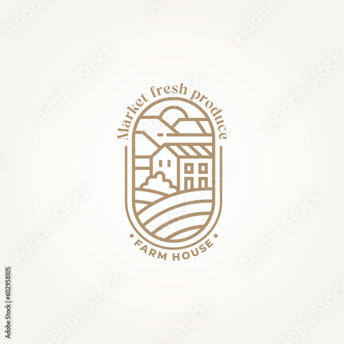 minimalist farm house badge logo template vector illustration design. abstract agriculture farm emblem icon logo concept