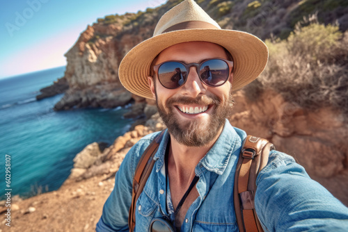 Generative AI - Stylish Man Capturing Memories on Vacation