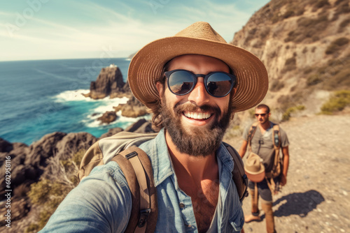 Generative AI - Stylish Man Capturing Memories on Vacation