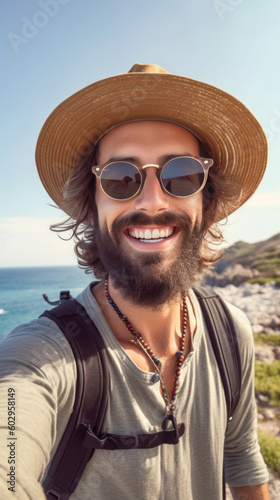 Generative AI - Stylish Man Capturing Memories on Vacation