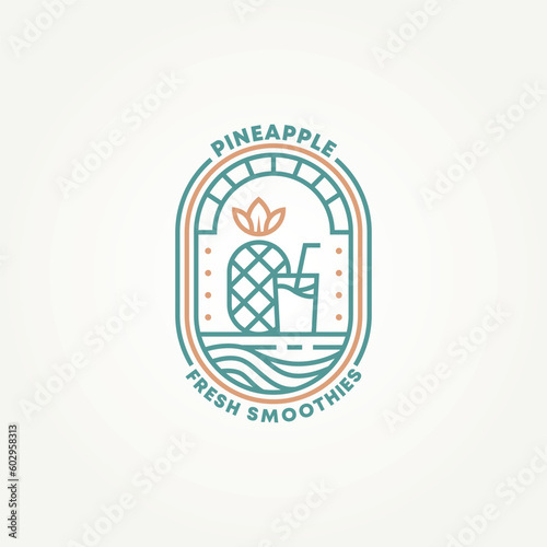 minimalist pineapple smoothie juice badge logo template vector illustration design. simple modern smoothie bar pineapple cup emblem logo concept