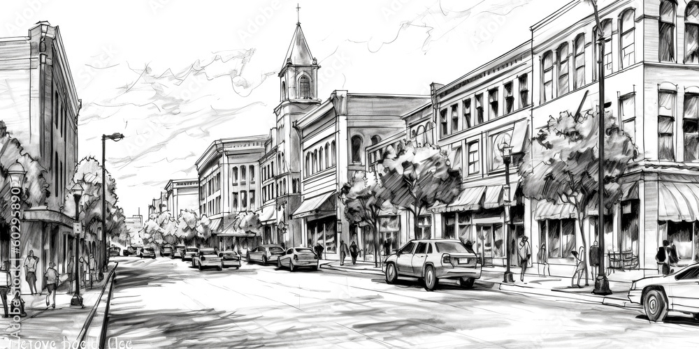The pen and ink drawing of downtown Greenville, South Carolina was created using generative AI - generative ai