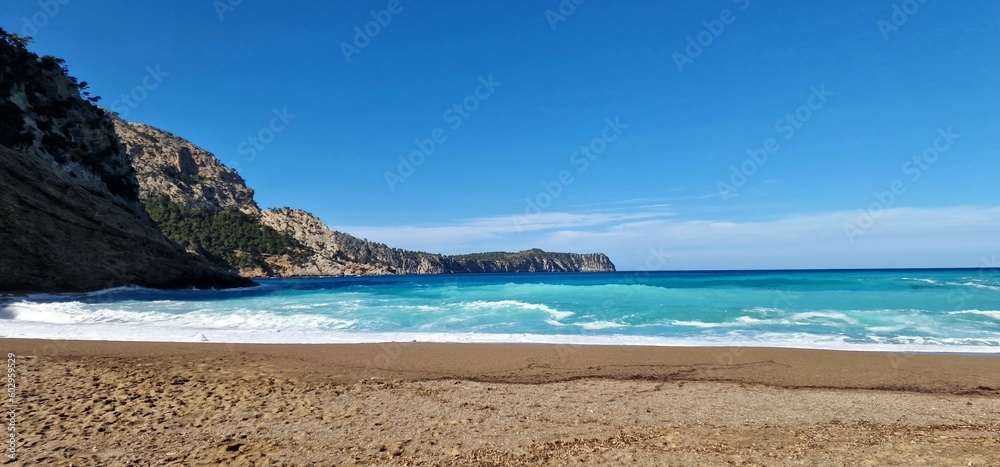  Coll Baix, spectacular virgin beach in the municipality of Alcudia. It is made of small pebbles and sand, difficult to access and little frequented 