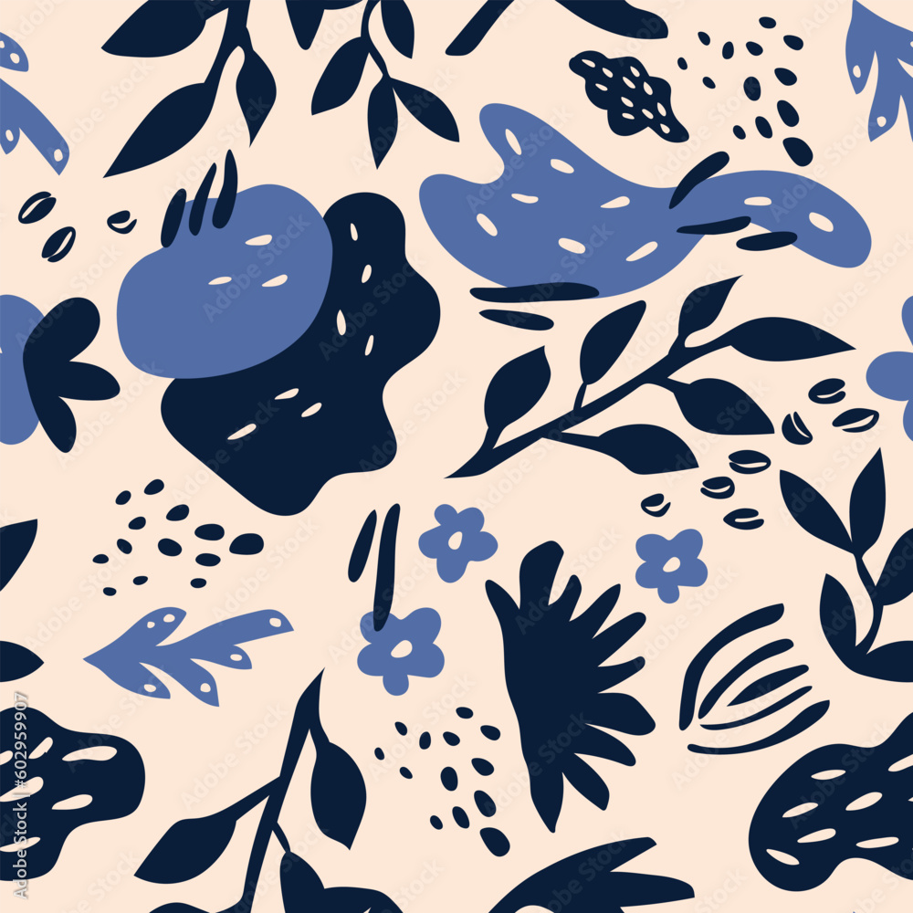 Fototapeta premium Abstract seamless plant and leaf pattern background, botanical style. Stylish flowers