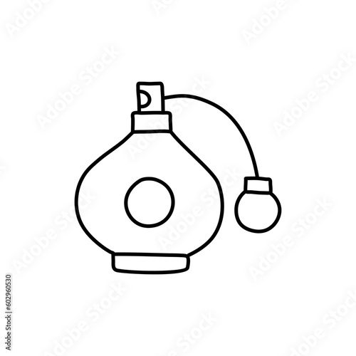 Hand drawn perfume bottles line icons. Glass flasks with perfume Vector illustration