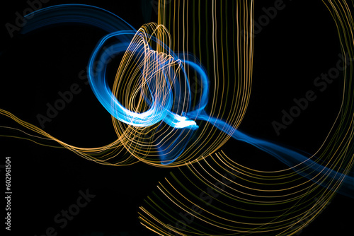 Shapes and colors created with light in a long exposure photograph.