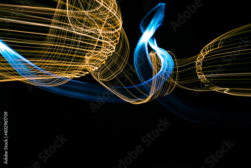 Shapes and colors created with light in a long exposure photograph.