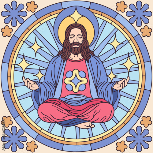 Portrait of Jesus Christ in the Lotus Position.