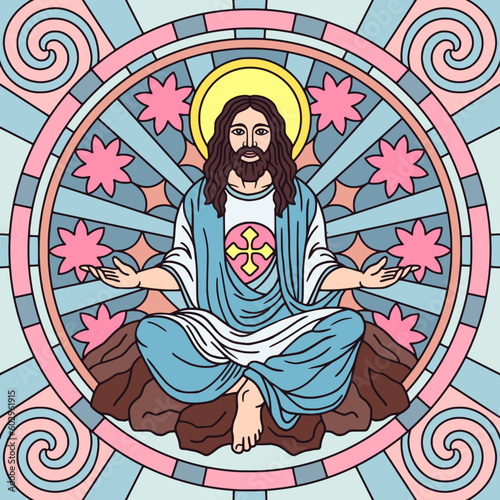 Portrait of Jesus Christ in the Lotus Position.