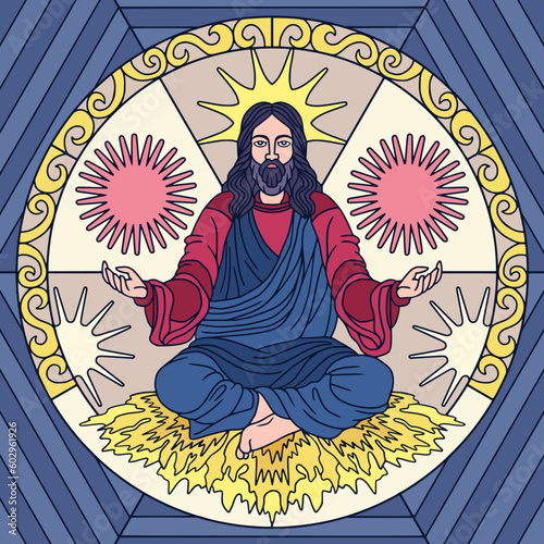 Portrait of Jesus Christ in the Lotus Position.