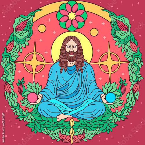 Portrait of Jesus Christ in the Lotus Position.